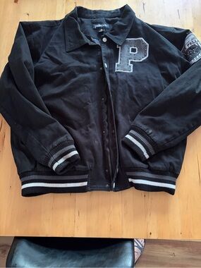 Pelle Pelle Black Jacket with Silver and Gold Embroidered Crest